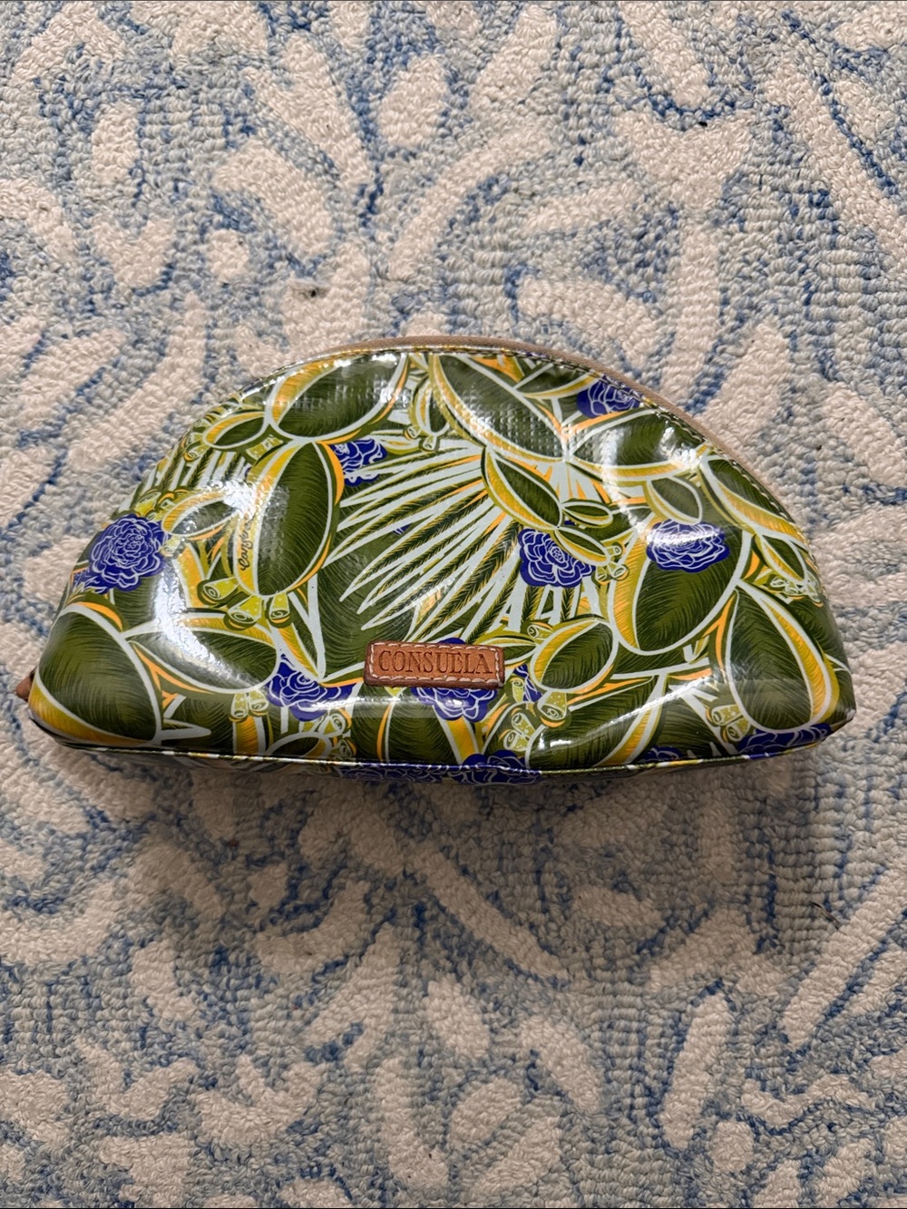 Consuela Green Blue Tropical Leaf Cosmetic Case